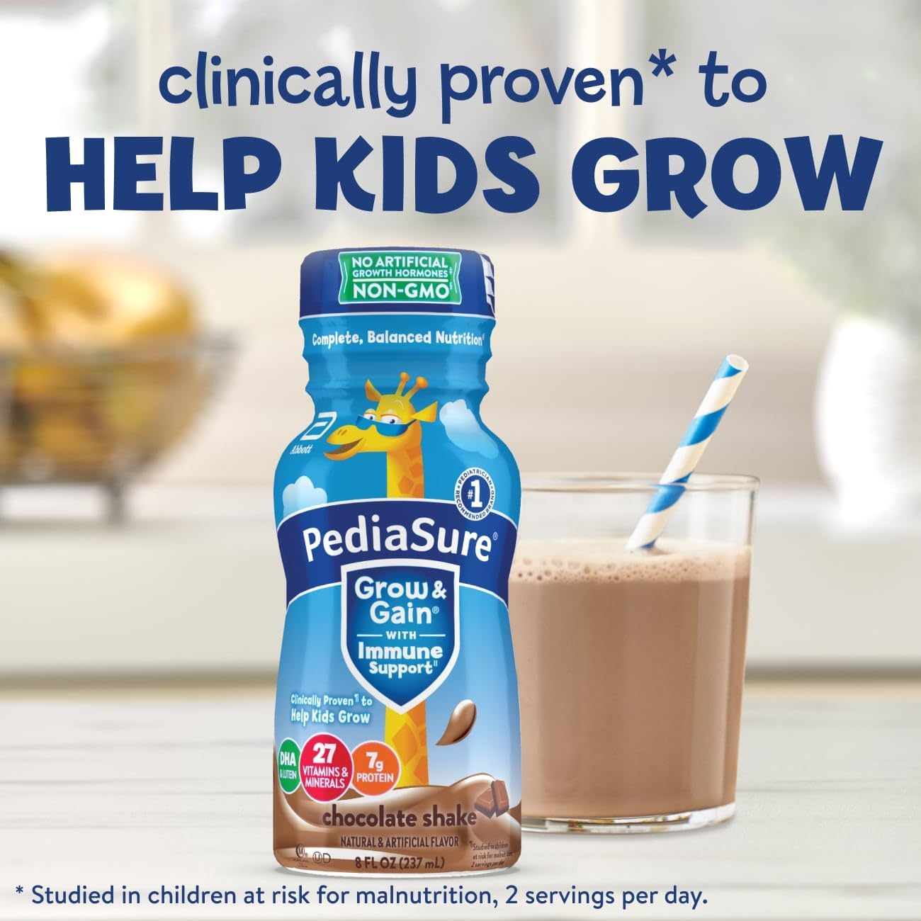 PediaSure Grow & Gain Kids Protein Shake with Immune Support, Chocolate Flavor - 24 Bottles, 8 fl oz each