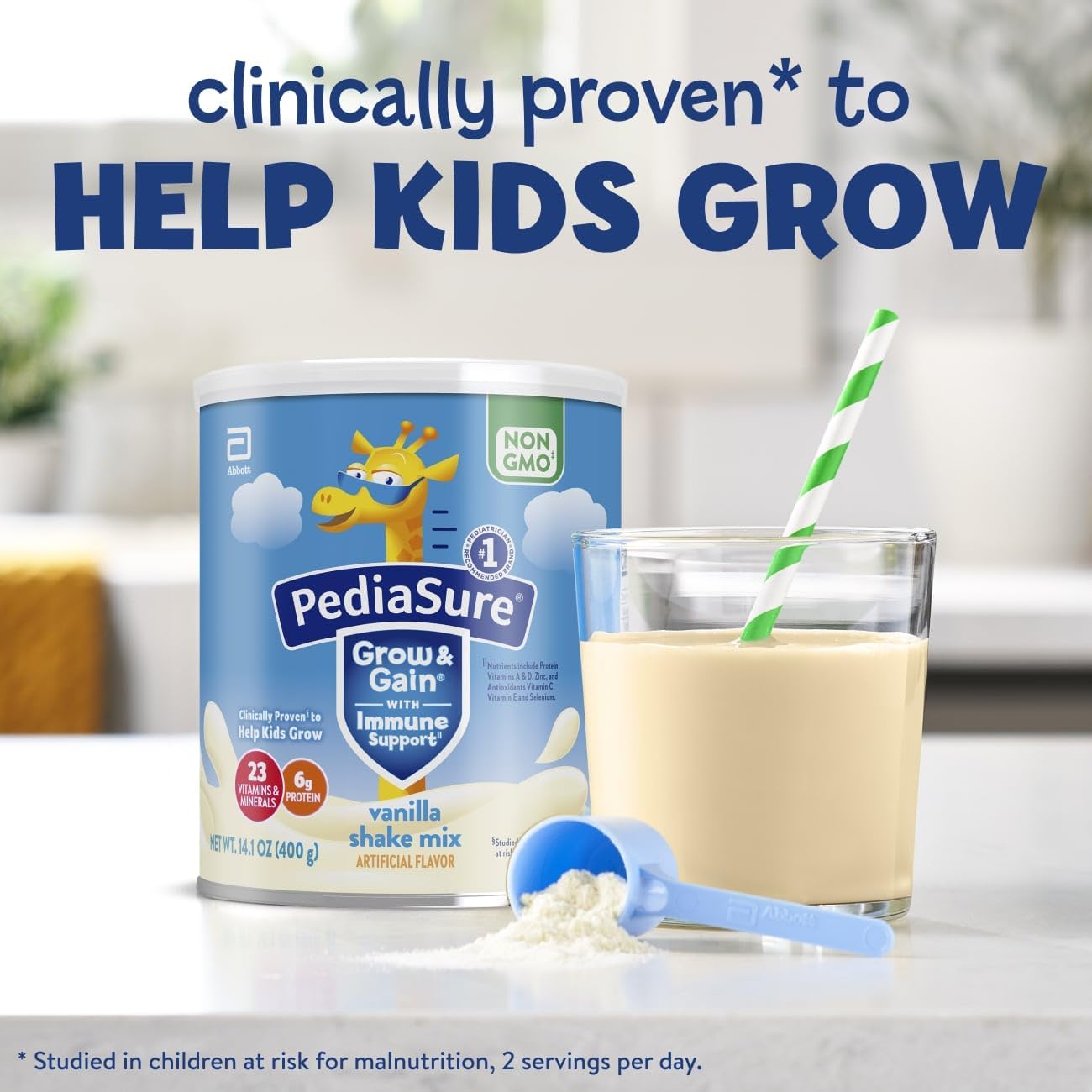 PediaSure Grow & Gain Vanilla Shake Mix Powder, Kids Protein Shake with Immune Support, 14.1 oz Can, Pack of 3 - 24 Servings