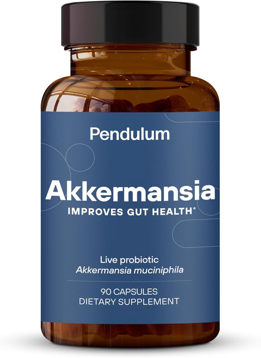 Pendulum Akkermansia Probiotic Capsules with Prebiotic Fiber - Third-Party Tested, 100M AFU Live Strain for Gut Health & GLP-1 Support - 90 Delayed Release Capsules for Men & Women