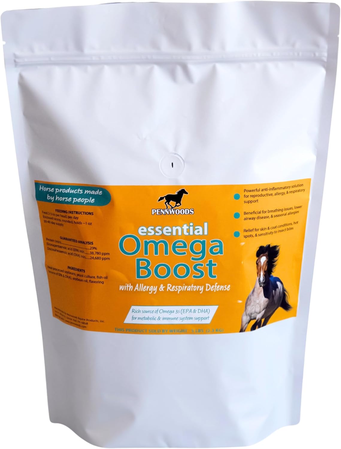 Pennwoods Essential Omega Boost for Horses - Allergy Relief, Respiratory Support, Breeding Enhancement - 2lbs USA Made