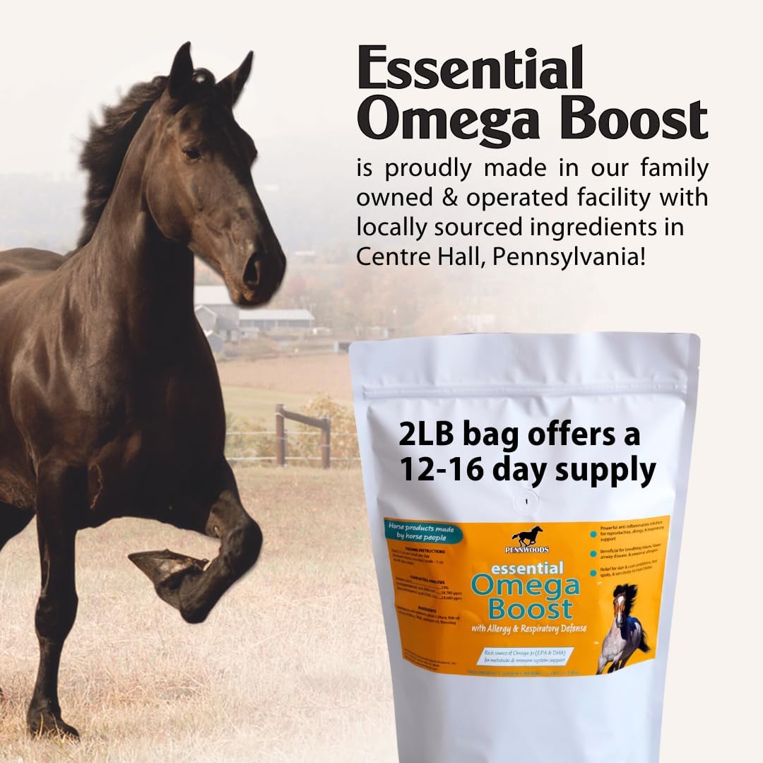Pennwoods Essential Omega Boost for Horses - Allergy Relief, Respiratory Support, Breeding Enhancement - 2lbs USA Made