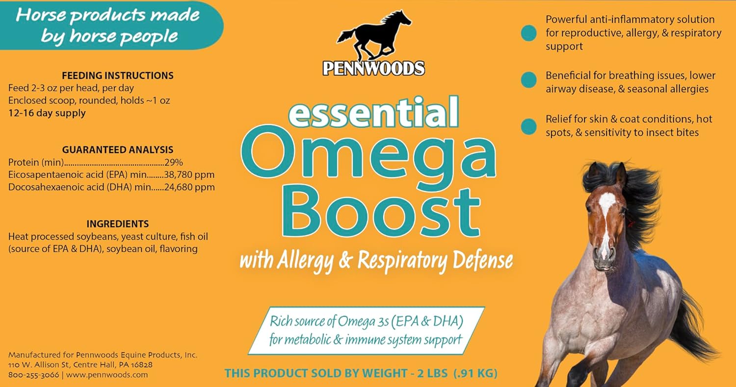 Pennwoods Essential Omega Boost for Horses - Allergy Relief, Respiratory Support, Breeding Enhancement - 2lbs USA Made