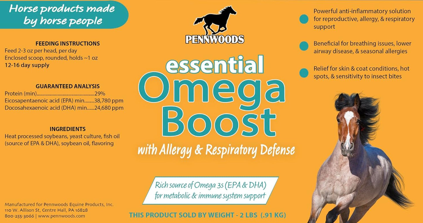 Pennwoods Essential Omega Boost for Horses - Allergy Relief, Respiratory Support, Breeding Enhancement - 2lbs USA Made