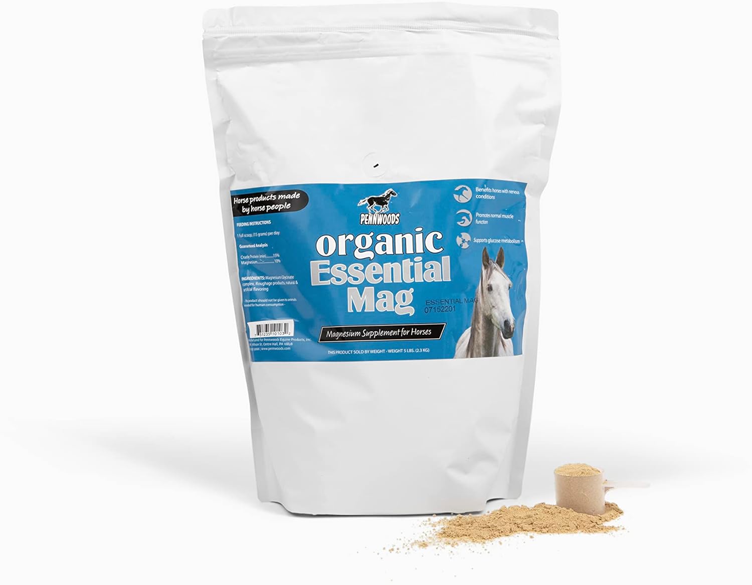 Pennwoods Organic Essential Mag Horse Supplement 5 LB - Magnesium for Horses, Supports Glucose Metabolism, Reduces Stress and Promotes Calmness