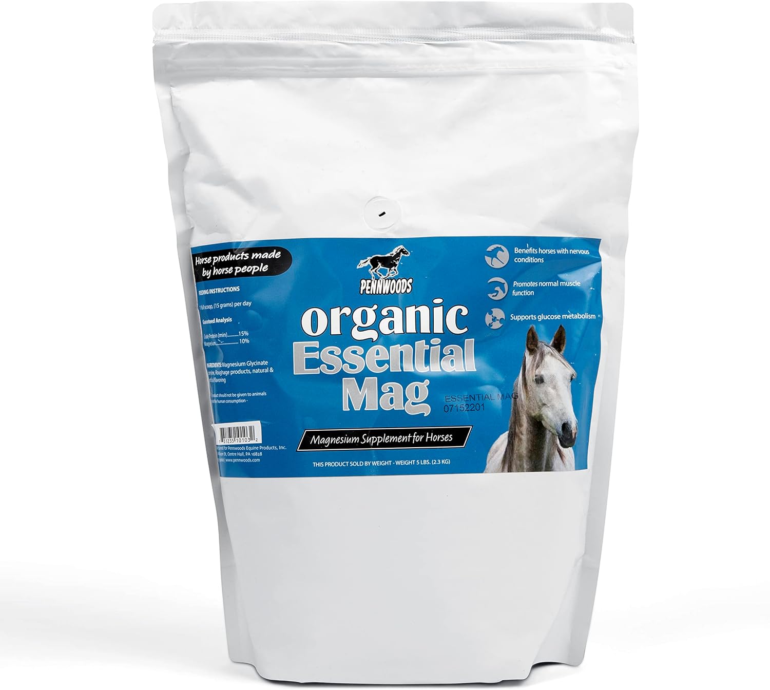Pennwoods Organic Essential Mag Horse Supplement 5 LB - Magnesium for Horses, Supports Glucose Metabolism, Reduces Stress and Promotes Calmness