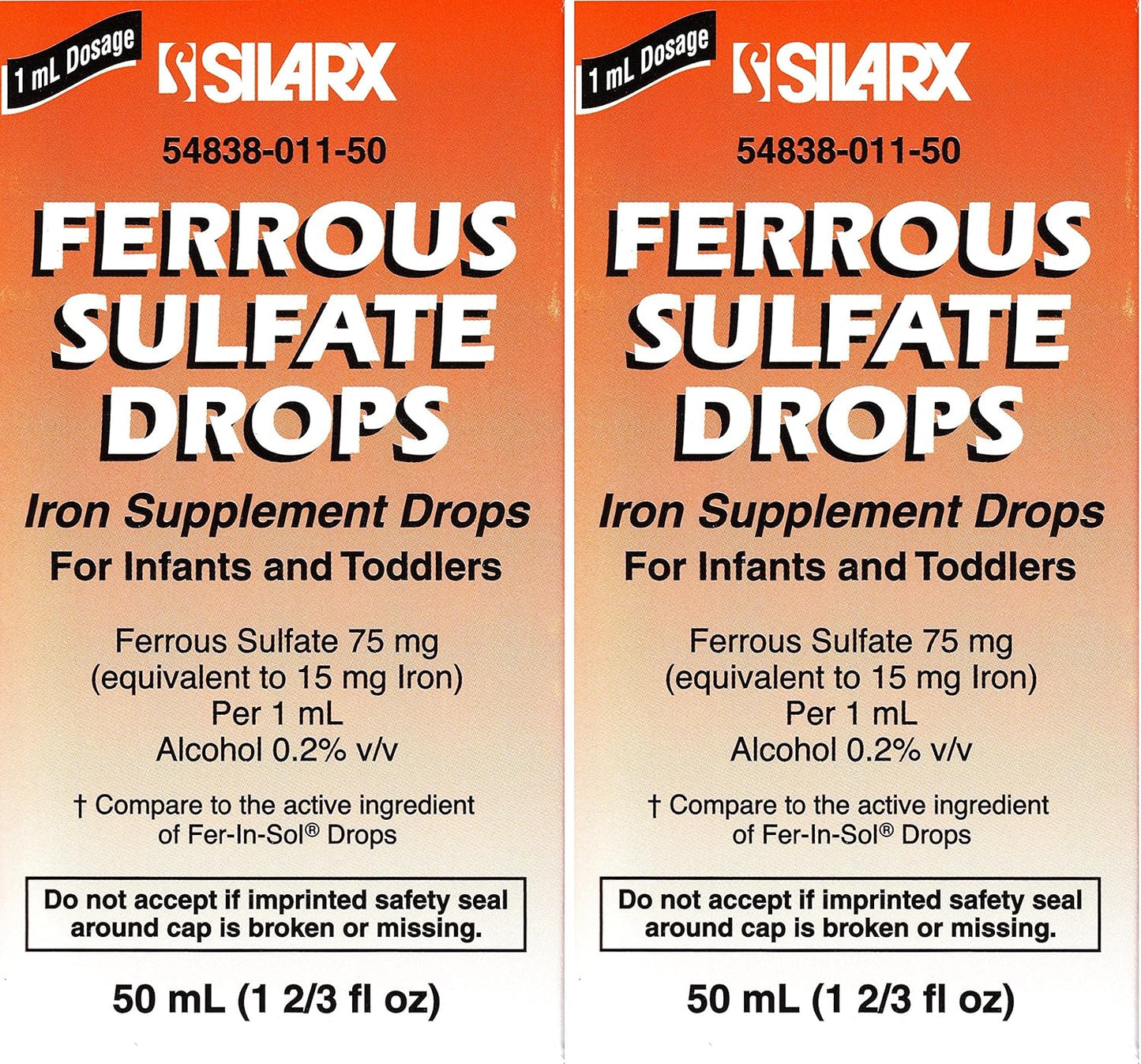 Peppermint Flavored Iron Supplement Drops for Infants, Toddlers & Children - 50 ml Bottles (Pack of 2) - Includes Measuring Dropper