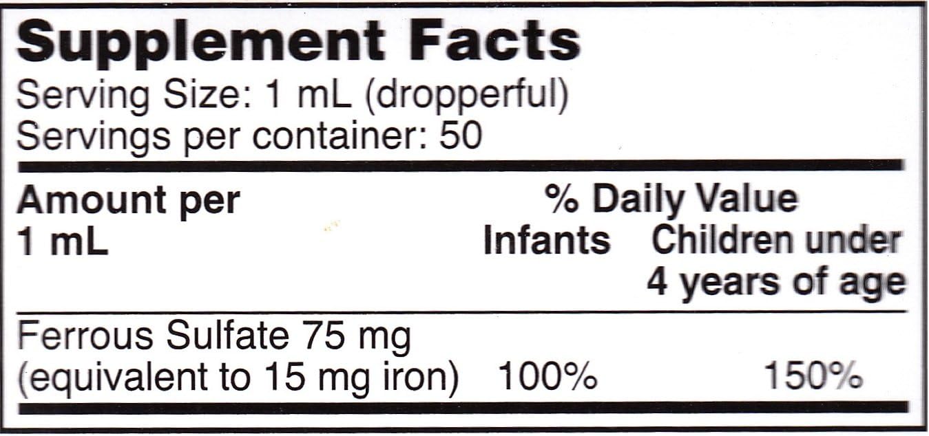 Peppermint Flavored Iron Supplement Drops for Infants, Toddlers & Children - 50 ml Bottles (Pack of 2) - Includes Measuring Dropper