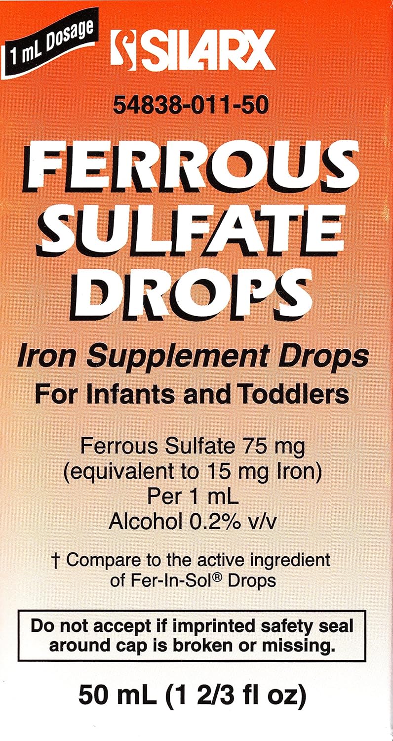 Peppermint Flavored Iron Supplement Drops for Infants, Toddlers & Children - 50 ml Bottles (Pack of 2) - Includes Measuring Dropper