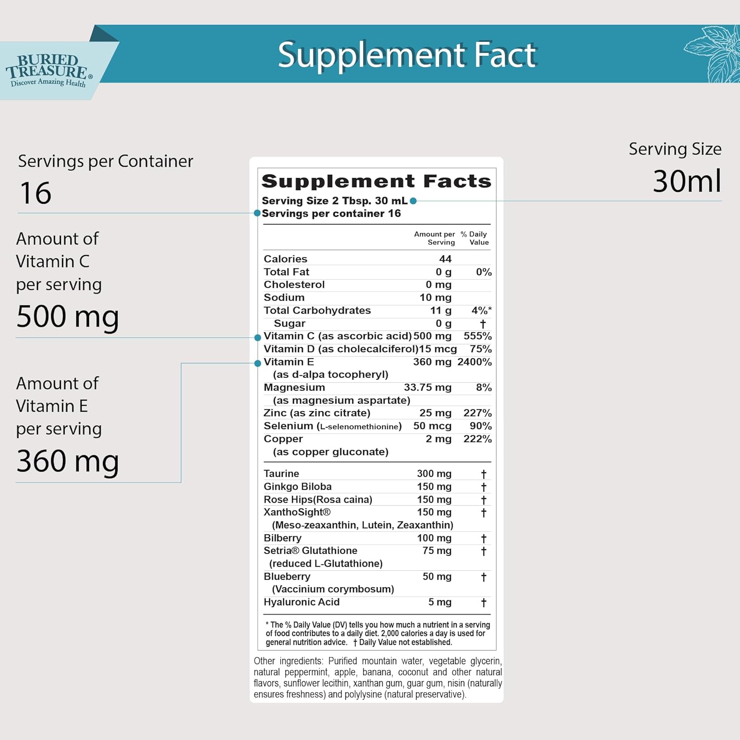 Peppermint Flavored LumiShield Plus Liquid Supplement - 16 oz Bottle for Eye Health Support