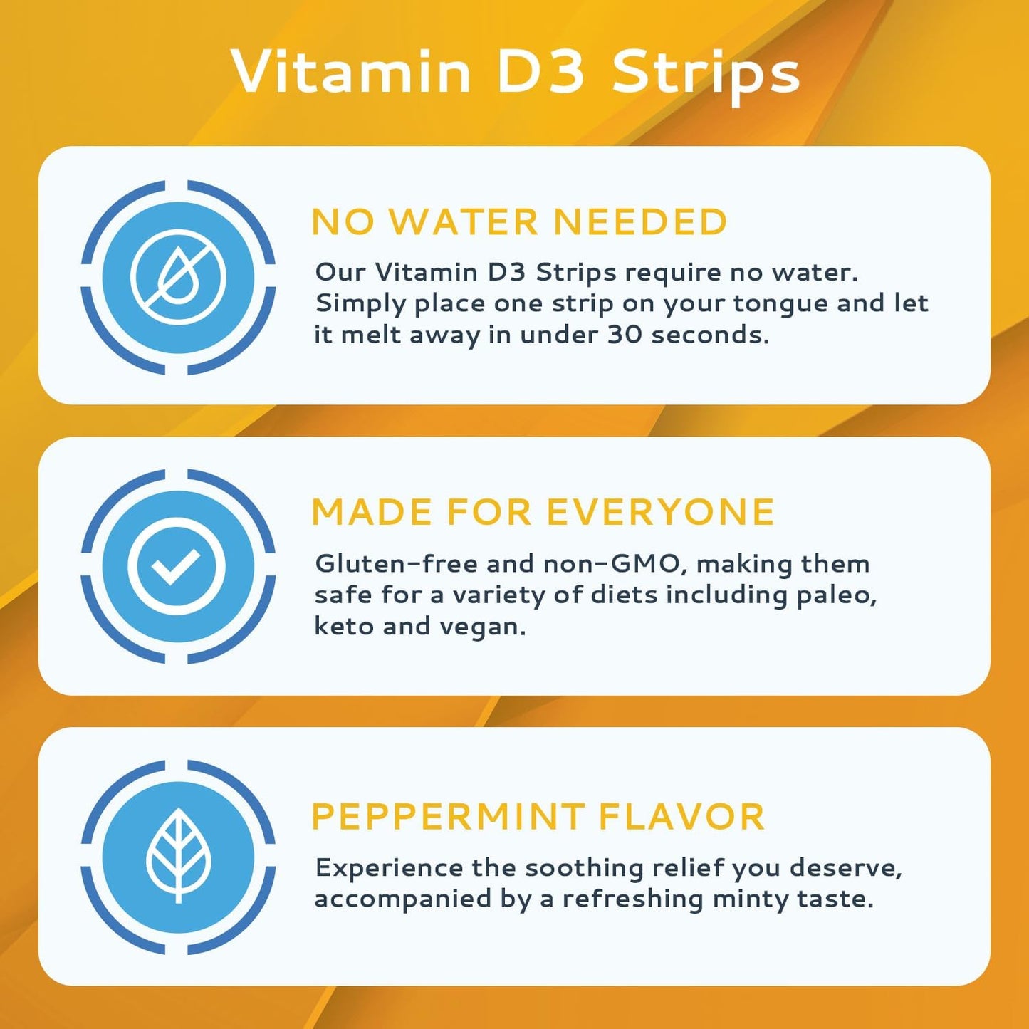 Peppermint Flavored Vitamin D3 Strips 30 Pack | 2000 IU Oral Dissolvable Strips for Immunity & Mental Focus | Quick Tongue Melting Formula