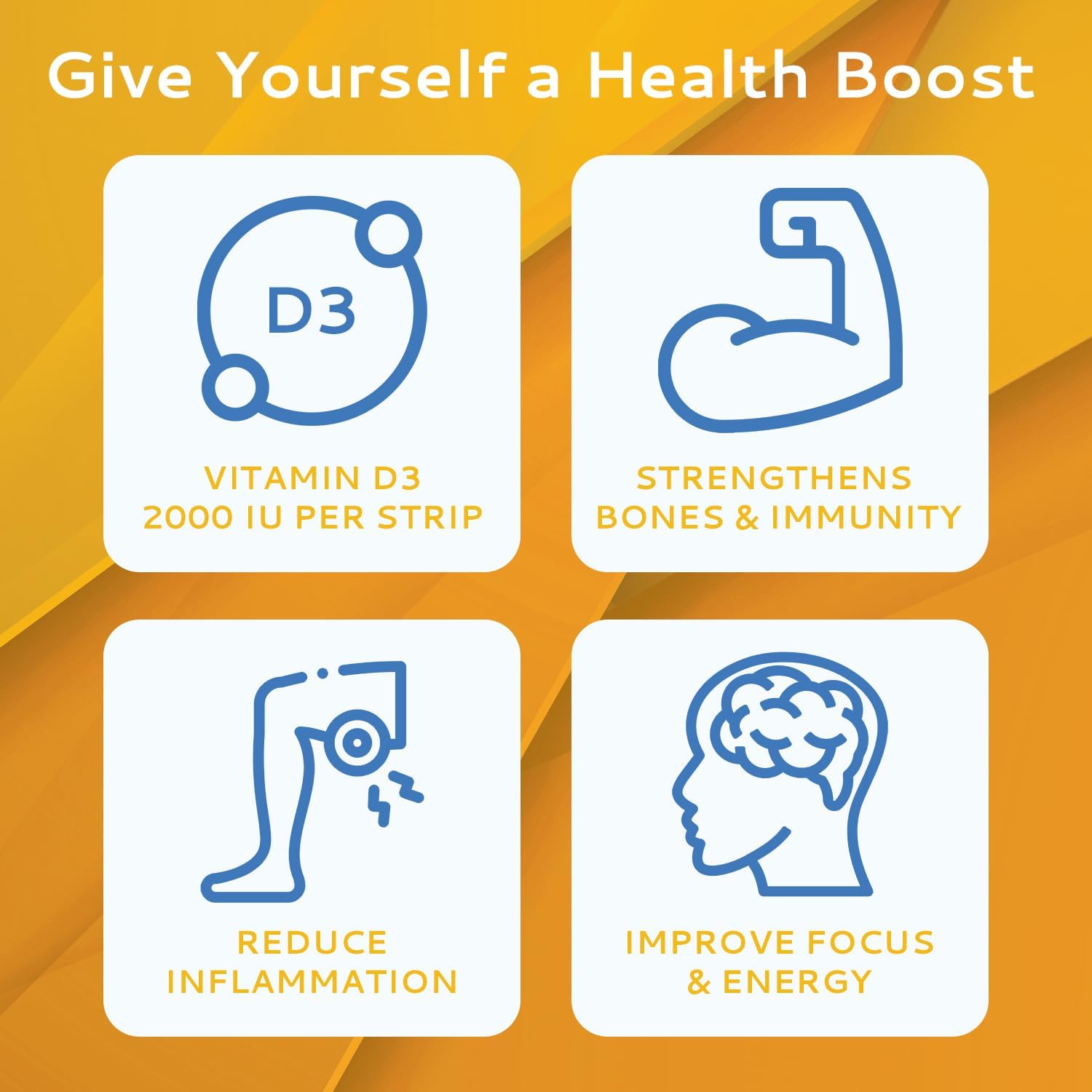 Peppermint Flavored Vitamin D3 Strips 30 Pack | 2000 IU Oral Dissolvable Strips for Immunity & Mental Focus | Quick Tongue Melting Formula