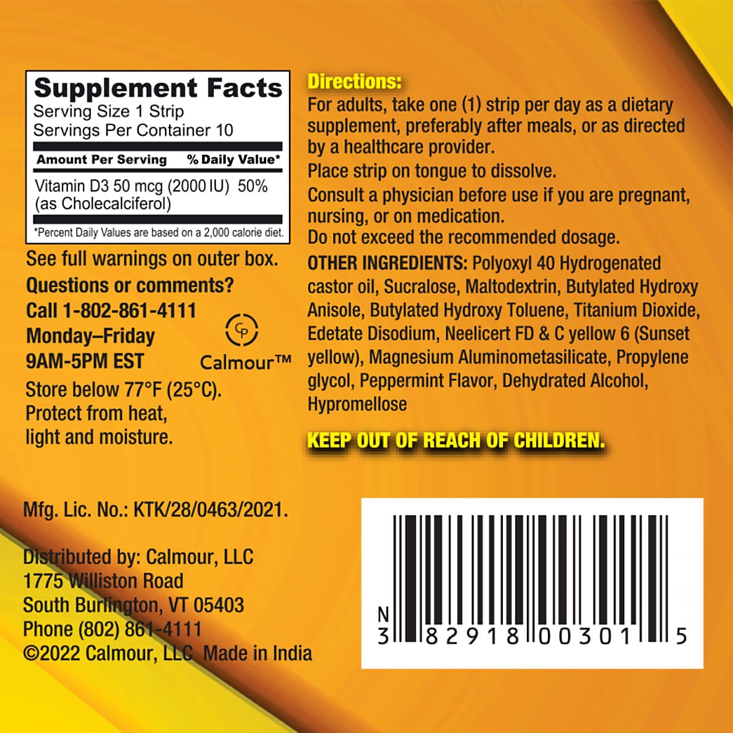 Peppermint Flavored Vitamin D3 Strips 30 Pack | 2000 IU Oral Dissolvable Strips for Immunity & Mental Focus | Quick Tongue Melting Formula