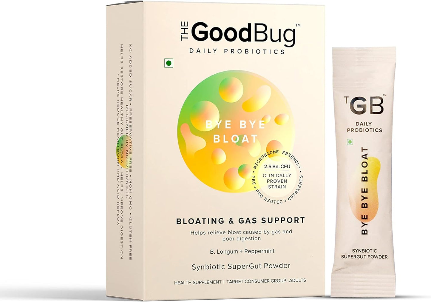 Peppermint & Inulin Synbiotic Fiber Powder for Gut Health - Bloating Relief for Men & Women - Boost Immunity with Prebiotic + Probiotic - 30 Days Pack