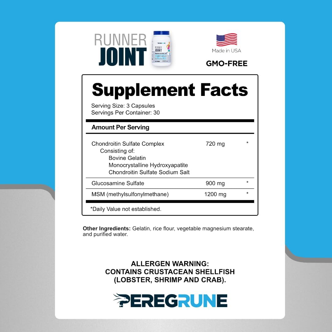 Peregrune Joint Support Supplement for Runners - Glucosamine Chondroitin MSM - GMP Certified Running and Athlete Joint Health - 90 Capsules