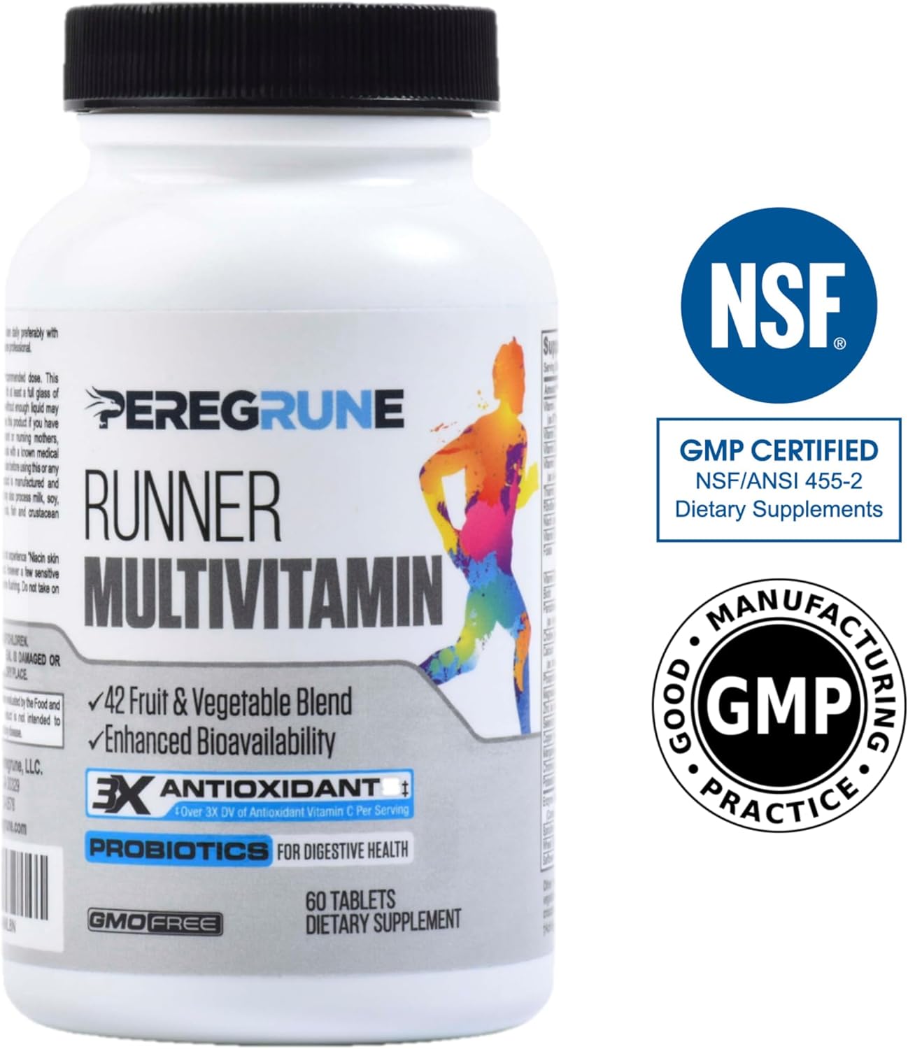 PEREGRUNE Runner Multivitamin - Antioxidant-Rich Vitamin for Health and Recovery - Enhanced B Complex for Endurance and Energy - Probiotics and Whole Foods - Certified Running Supplement