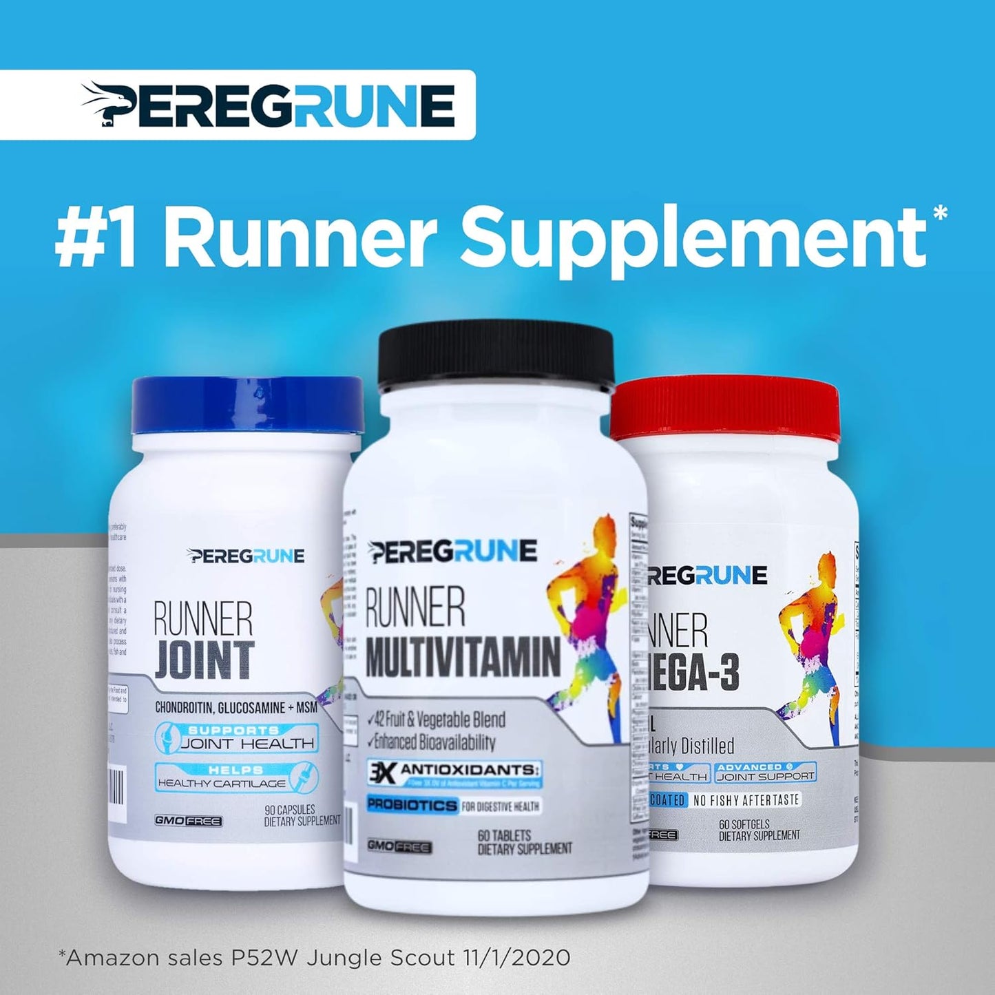 PEREGRUNE Runner Multivitamin - Antioxidant-Rich Vitamin for Health and Recovery - Enhanced B Complex for Endurance and Energy - Probiotics and Whole Foods - Certified Running Supplement