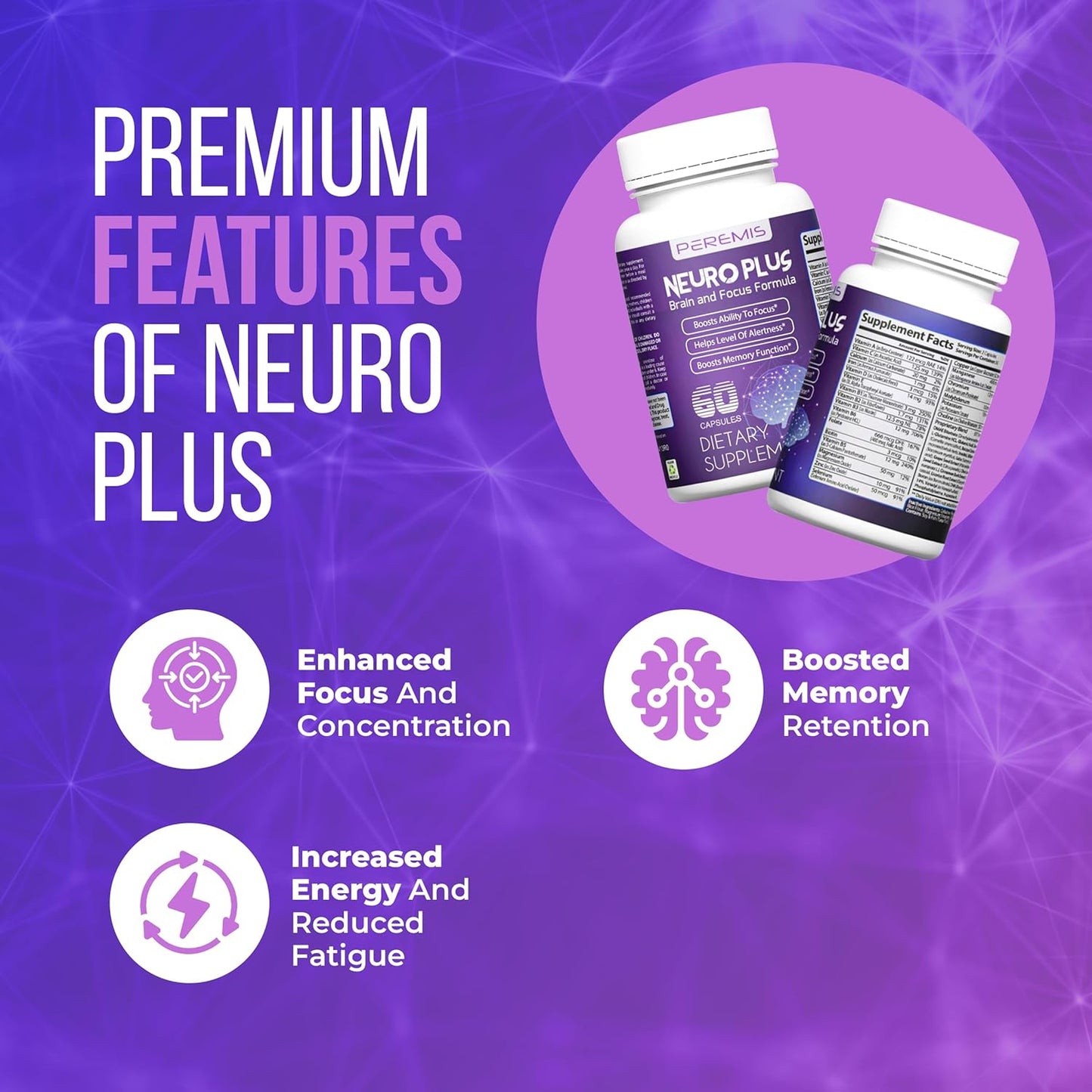 Peremis Nootropic Brain Supplement for Enhanced Memory and Cognitive Function in Men and Women