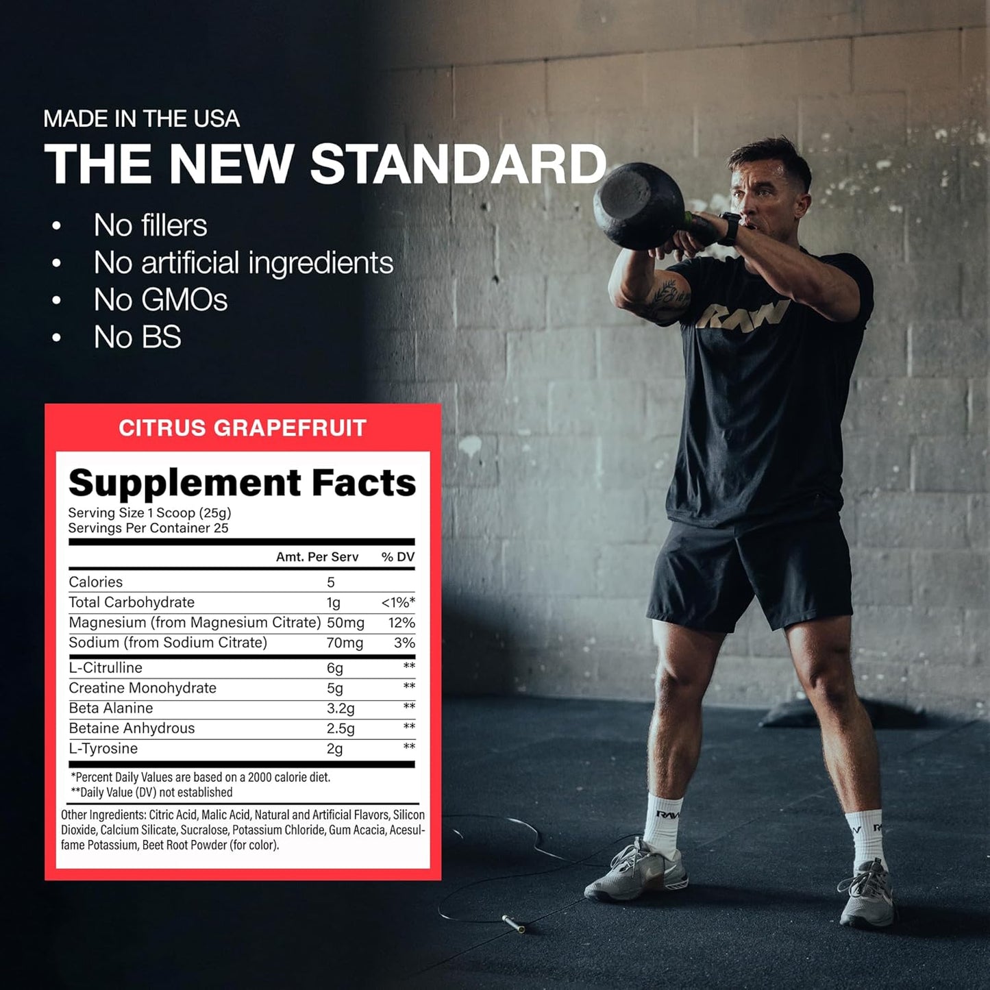Performance-Boosting Pre-Workout Powder for Endurance & Strength - Caffeine-Free with Creatine Monohydrate, L-Citrulline, & Beta Alanine - Citrus Grapefruit Flavor