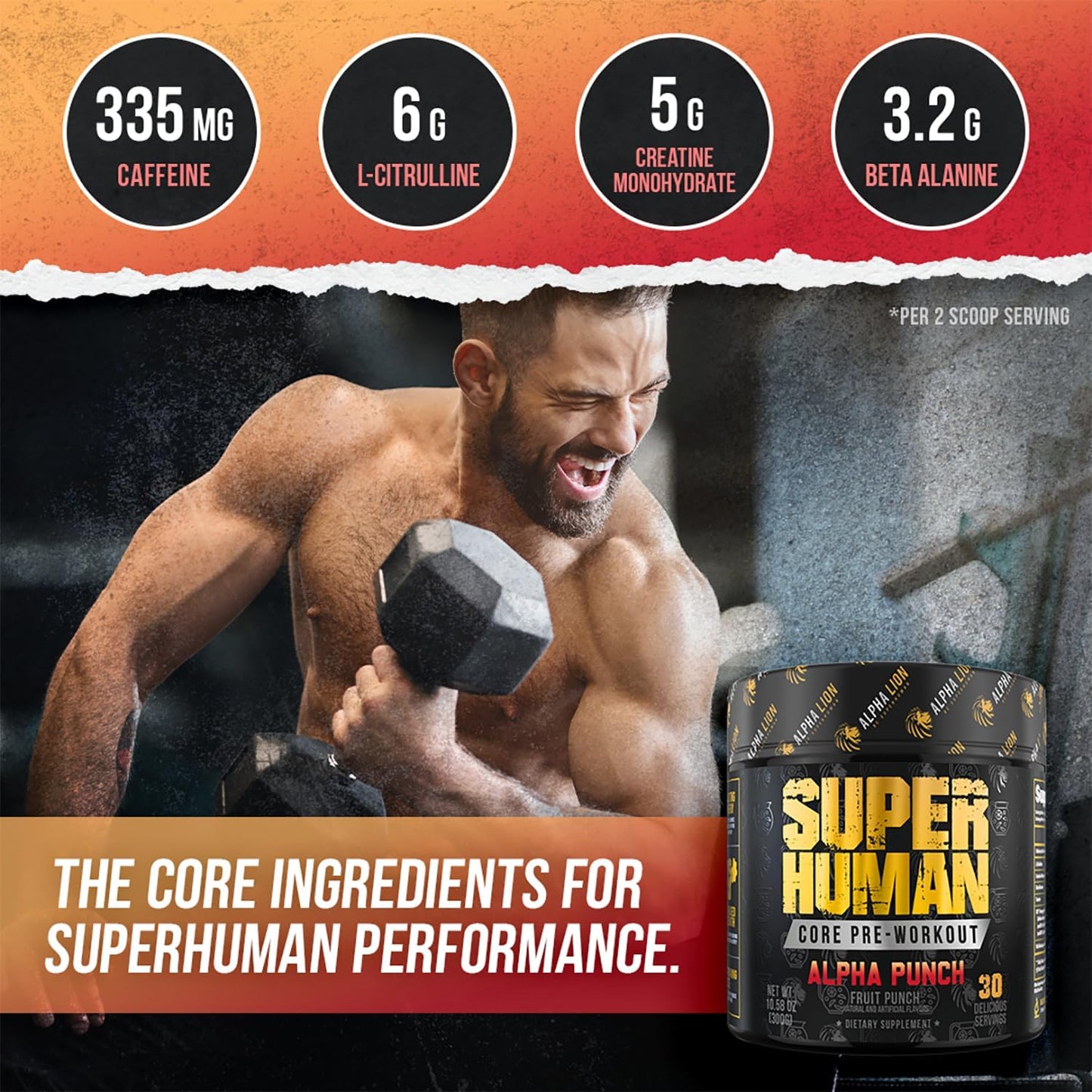 Performance-Boosting Pre Workout Powder with Creatine, Beta Alanine, L-Citrulline, and Caffeine - Fruit Punch Flavor (30 Servings)