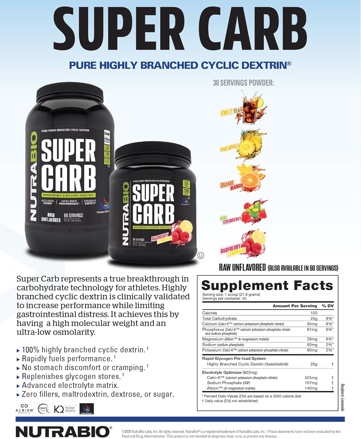 Performance-Enhancing Cluster Dextrin Carb Supplement with Electrolytes - Unflavored Powder for Muscle Recovery - 30 Servings