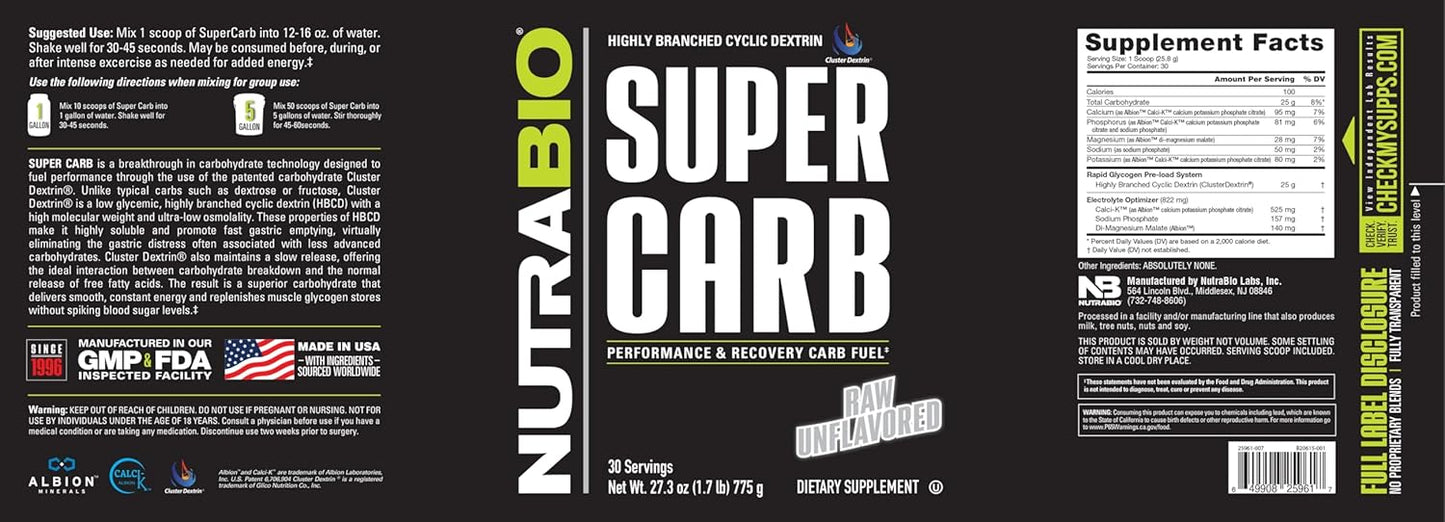 Performance-Enhancing Cluster Dextrin Carb Supplement with Electrolytes - Unflavored Powder for Muscle Recovery - 30 Servings
