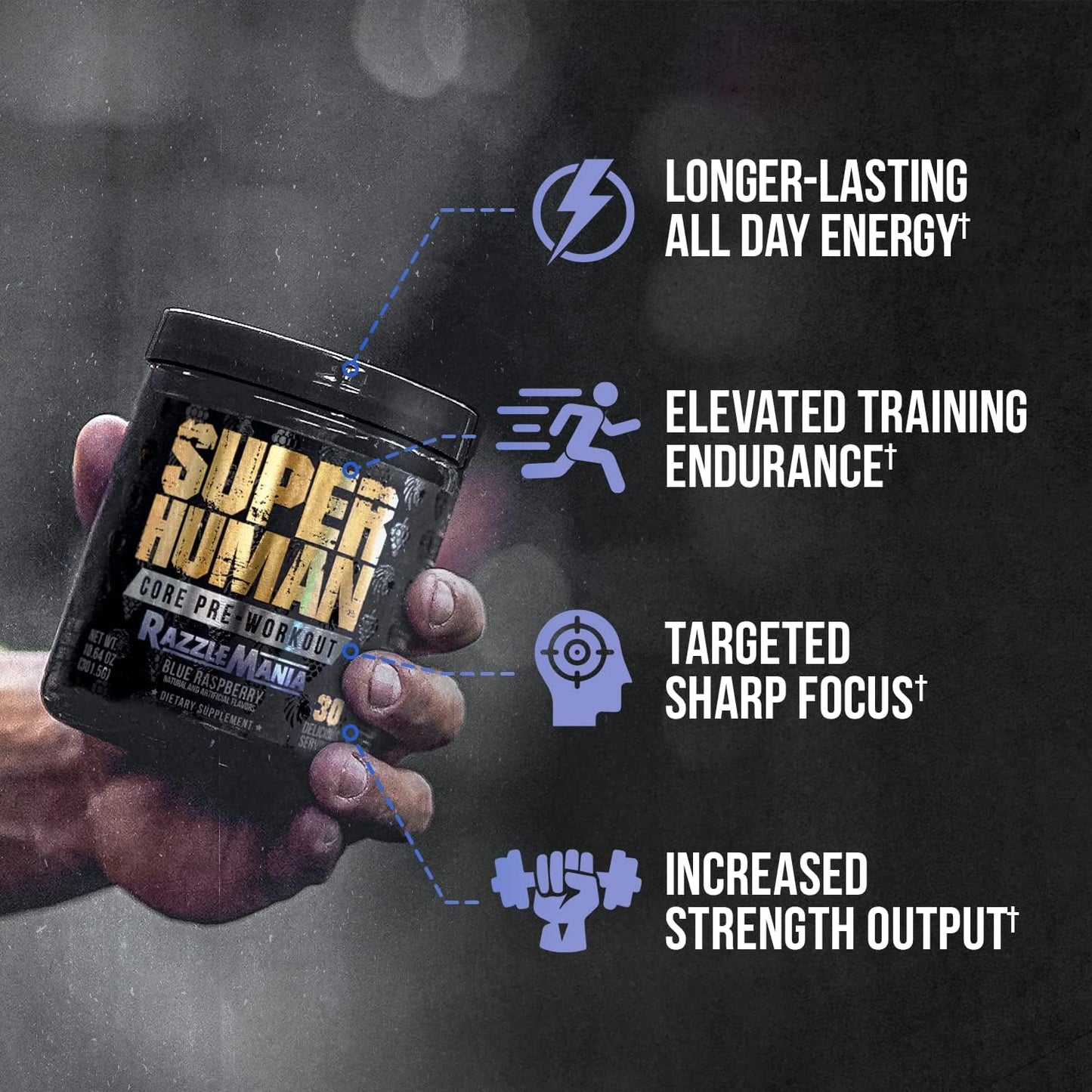 Performance-Enhancing Pre Workout Powder with Creatine, Beta Alanine, L-Citrulline, and Caffeine for Energy - Blue Raspberry Flavor (30 Servings)