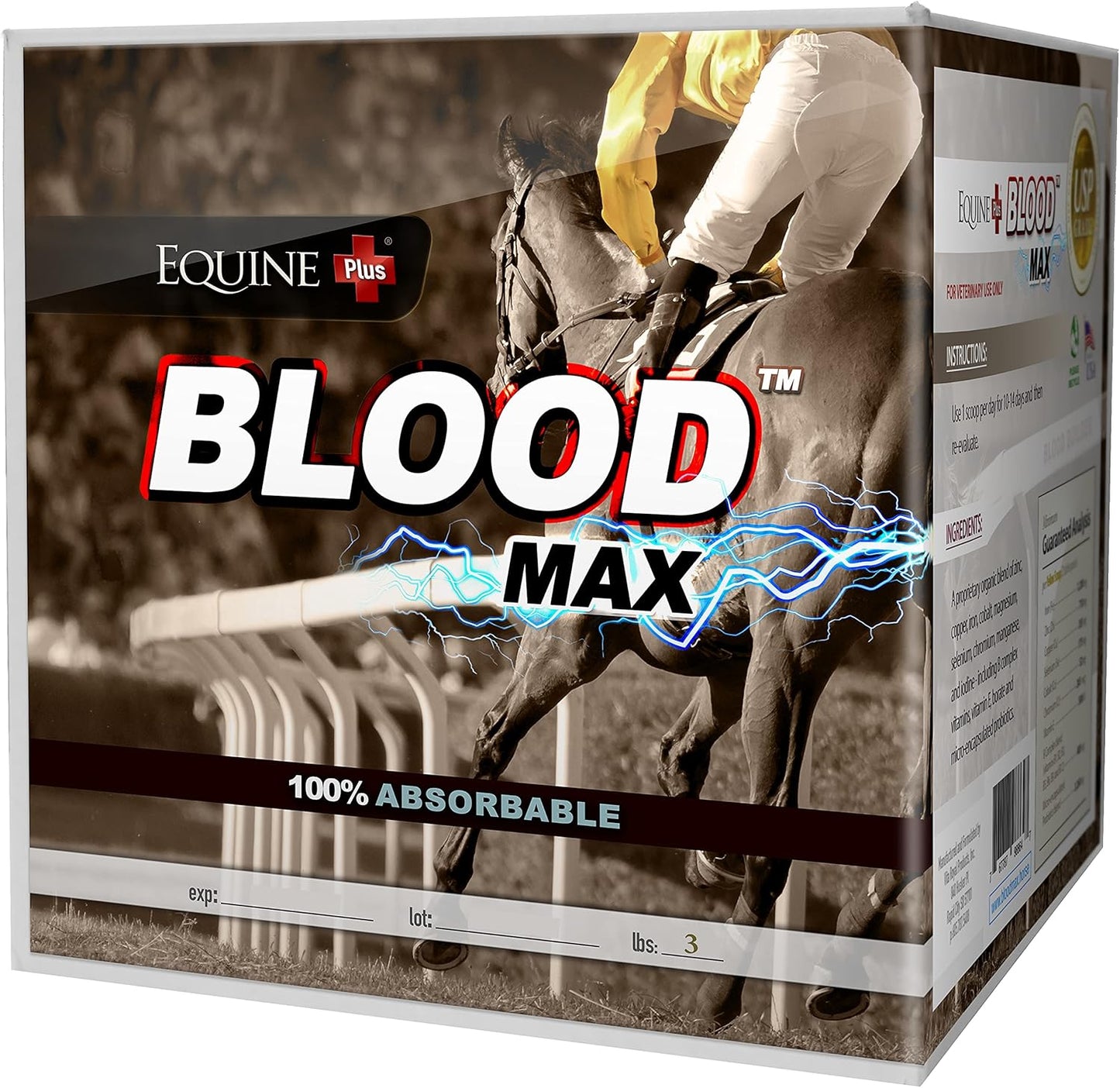 Performance Red Blood Cell Health Builder for Horses - Blood Max Supplement (3 lbs.) - 100% Absorbable Iron, Copper, Zinc & B Complex Vitamins