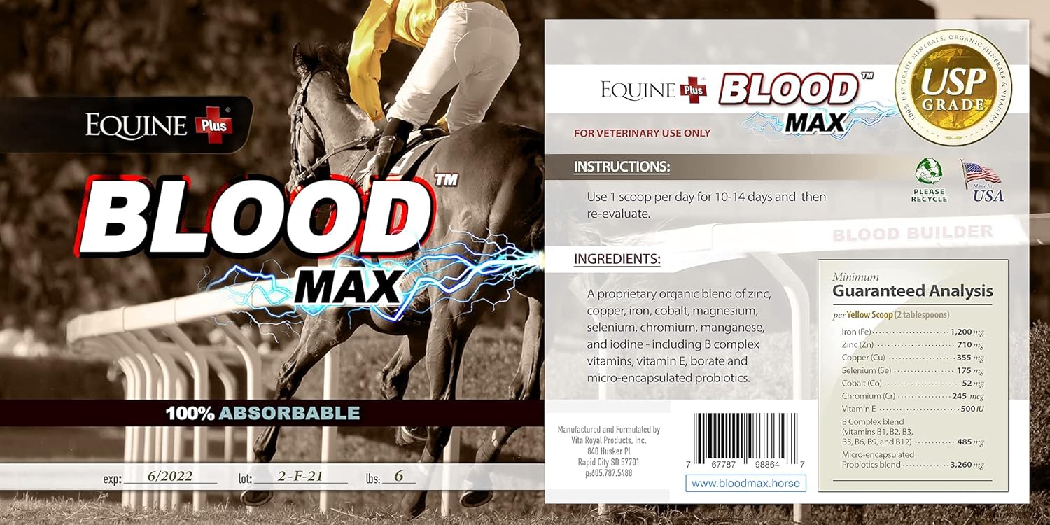 Performance Red Blood Cell Health Builder for Horses - Blood Max Supplement (3 lbs.) - 100% Absorbable Iron, Copper, Zinc & B Complex Vitamins