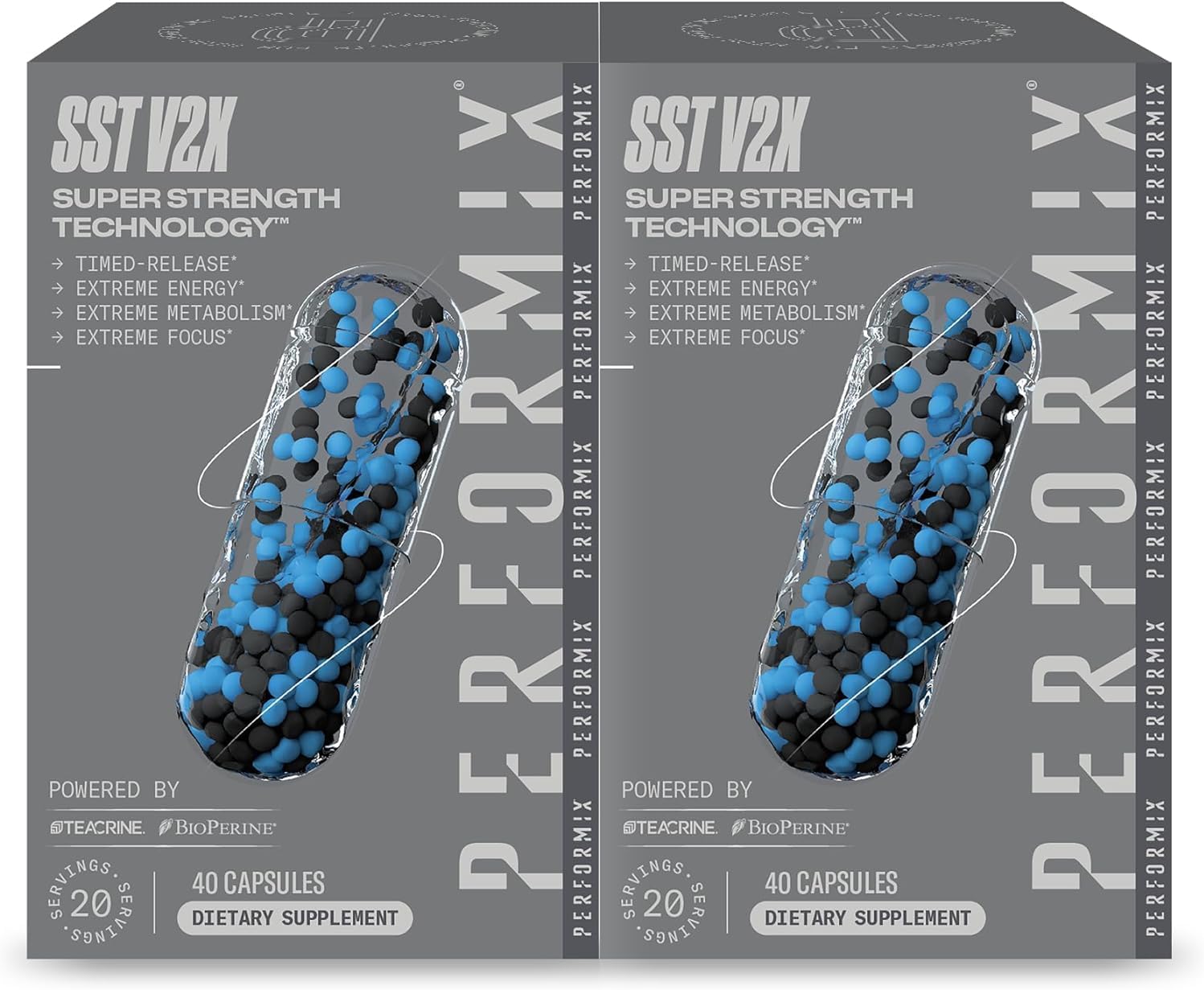 Performix SST V2X Pre Workout Energy Supplements with 300mg Caffeine for All Day Focus & Energy Boost - Nootropic Formula for Men & Women - 80 Capsules