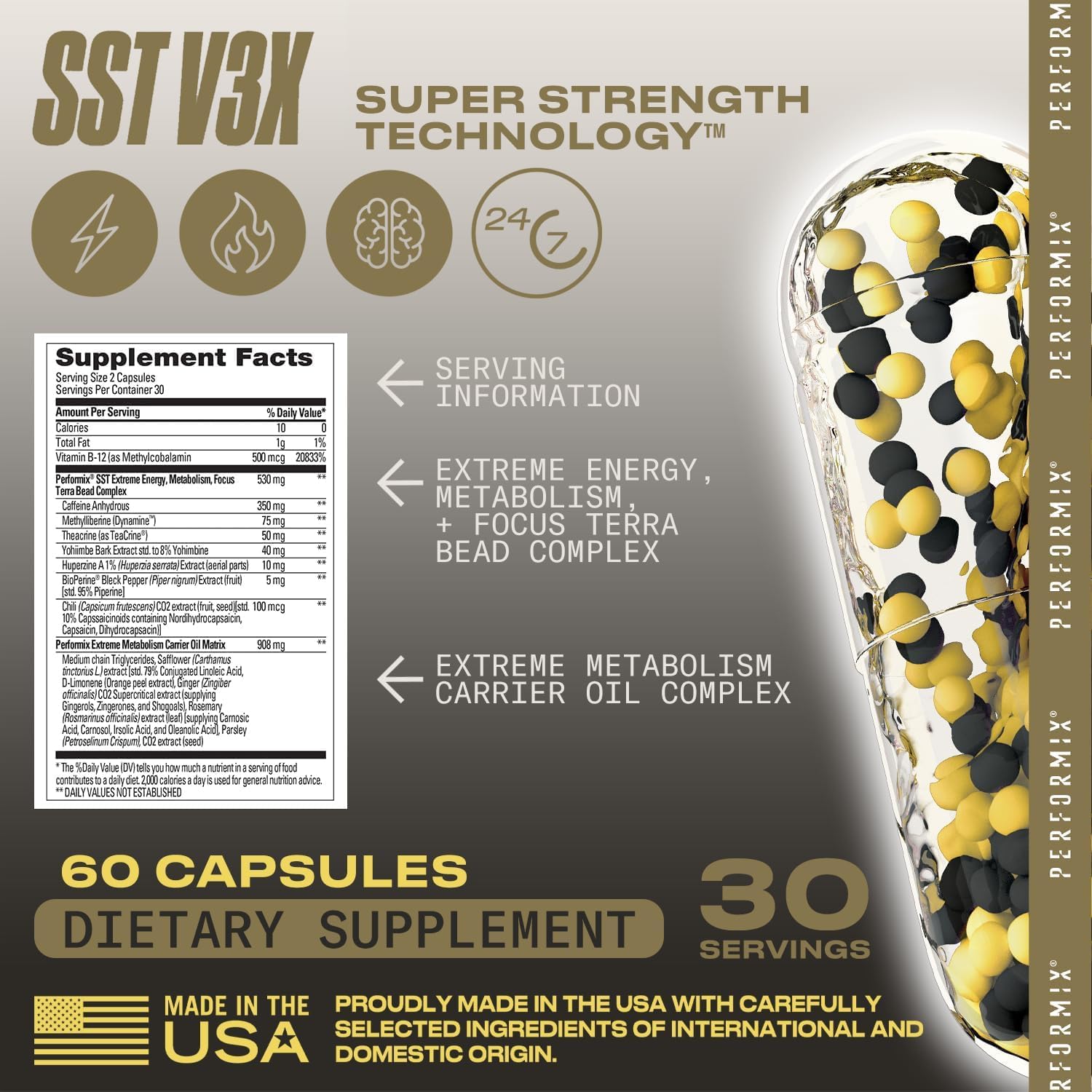 Performix SST V3X Nootropic Pre Workout Capsules for All Day Energy & Focus Boost