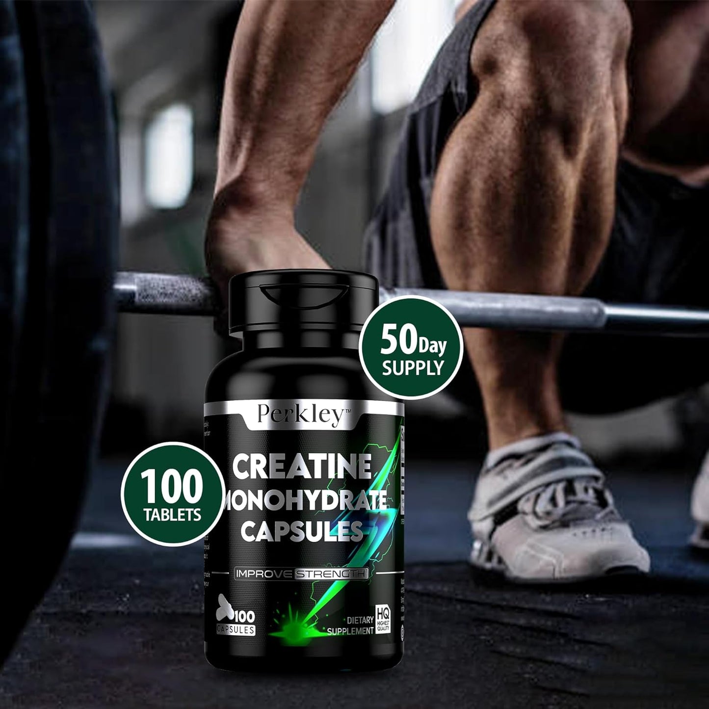 Perkley™ Micronized Creatine Monohydrate Capsules - 100 Count for Strength, Muscle Growth & Performance - Fast Absorption Pre and Post-Workout Support - 50 Servings