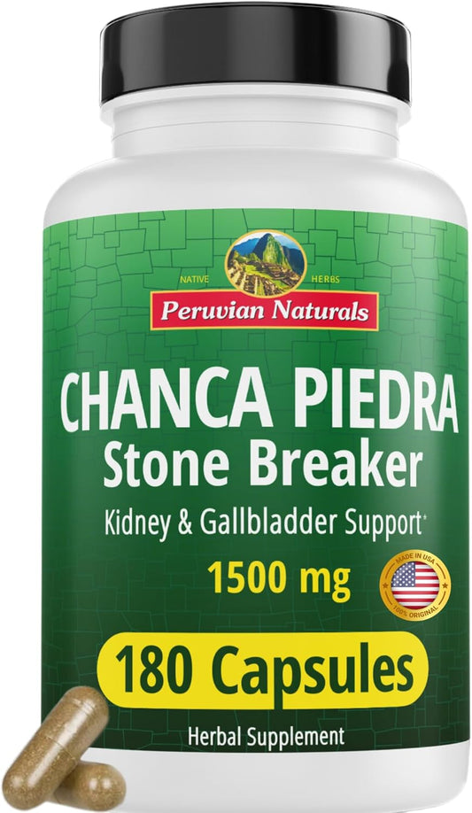 Peruvian Naturals Chanca Piedra Stone Breaker Capsules - 1500mg for Kidney Stones, Liver Detox & Gallbladder - Urinary Tract Support for Men & Women