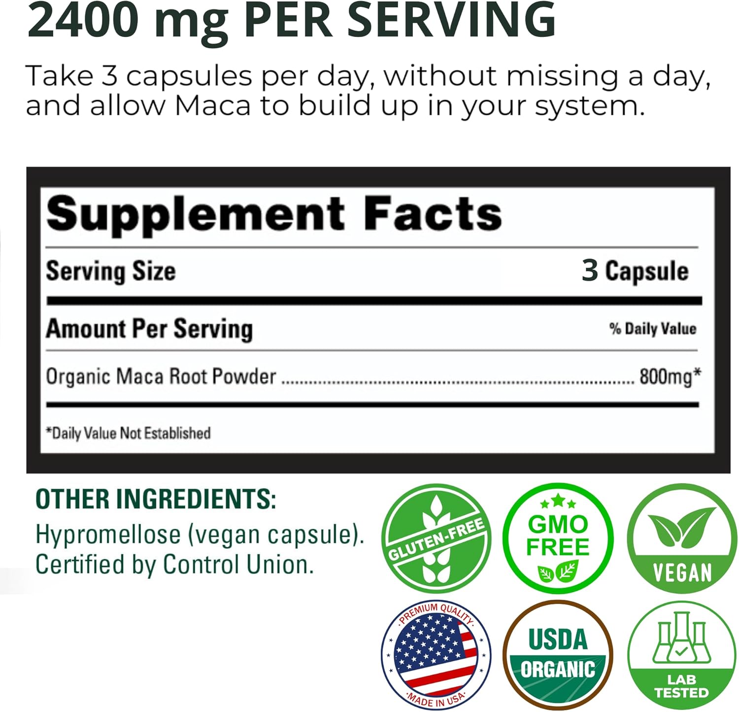 Peruvian Naturals Organic Maca Root Capsules 2400mg - 150 Pills Black, Red, Yellow Maca Supplement for Women & Men - Gelatinized, Non-GMO, Vegan