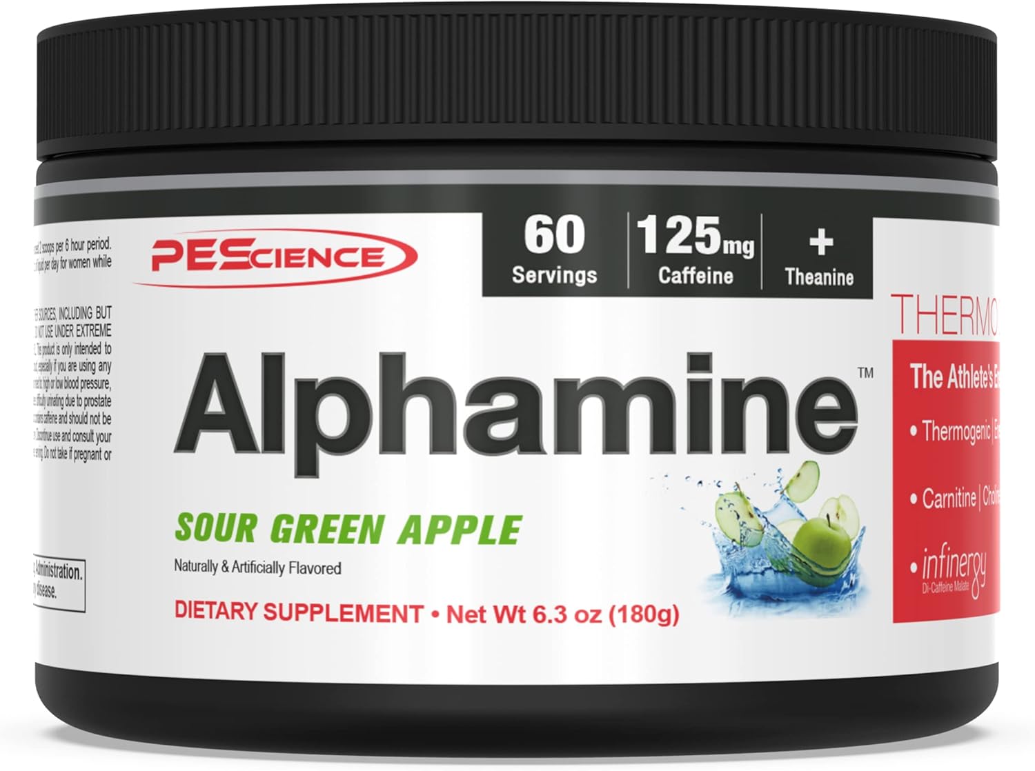 PEScience Alphamine Sour Green Apple Thermogenic Energy Powder with L-Carnitine - 60 Scoops