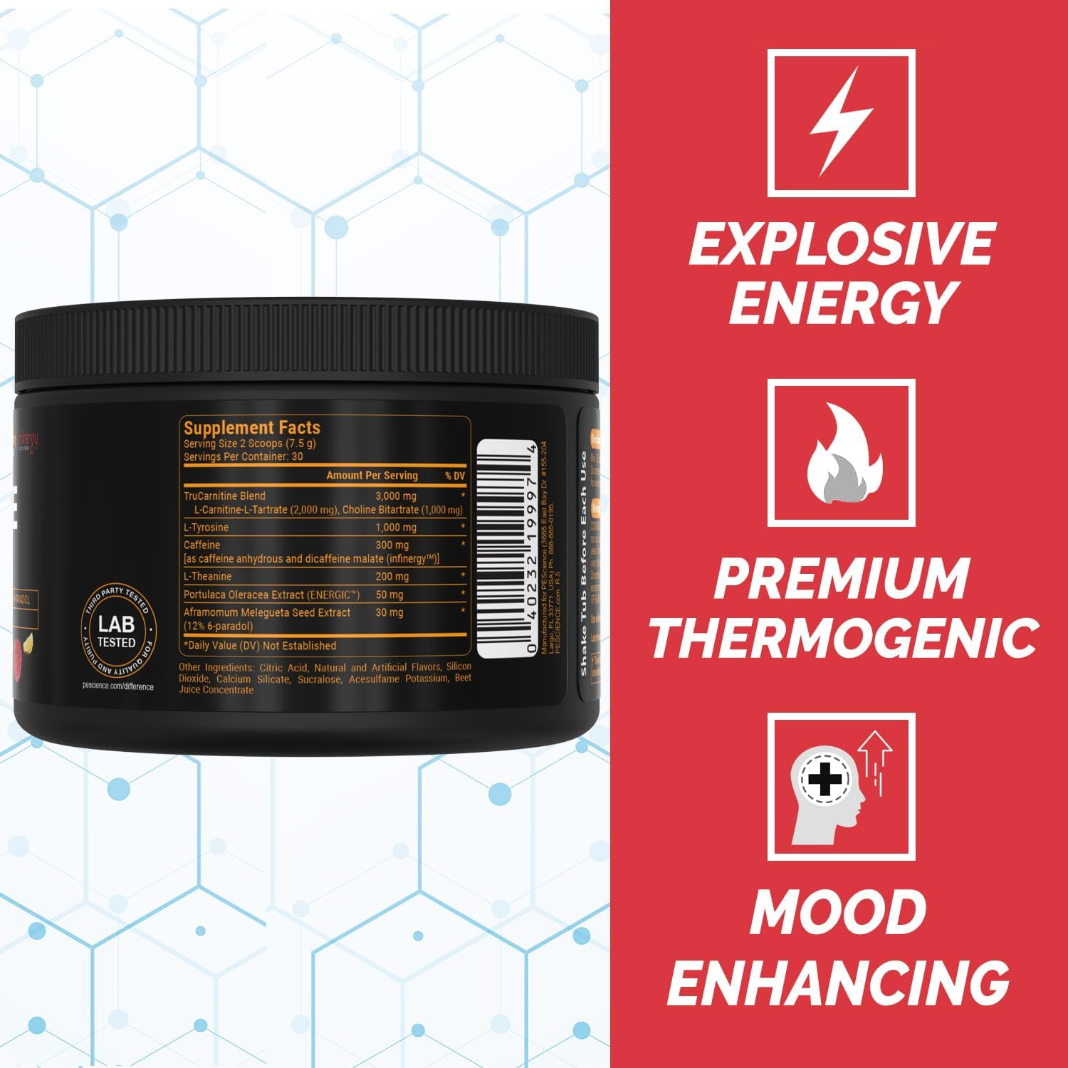 PEScience Alphamine Sour Green Apple Thermogenic Energy Powder with L-Carnitine - 60 Scoops
