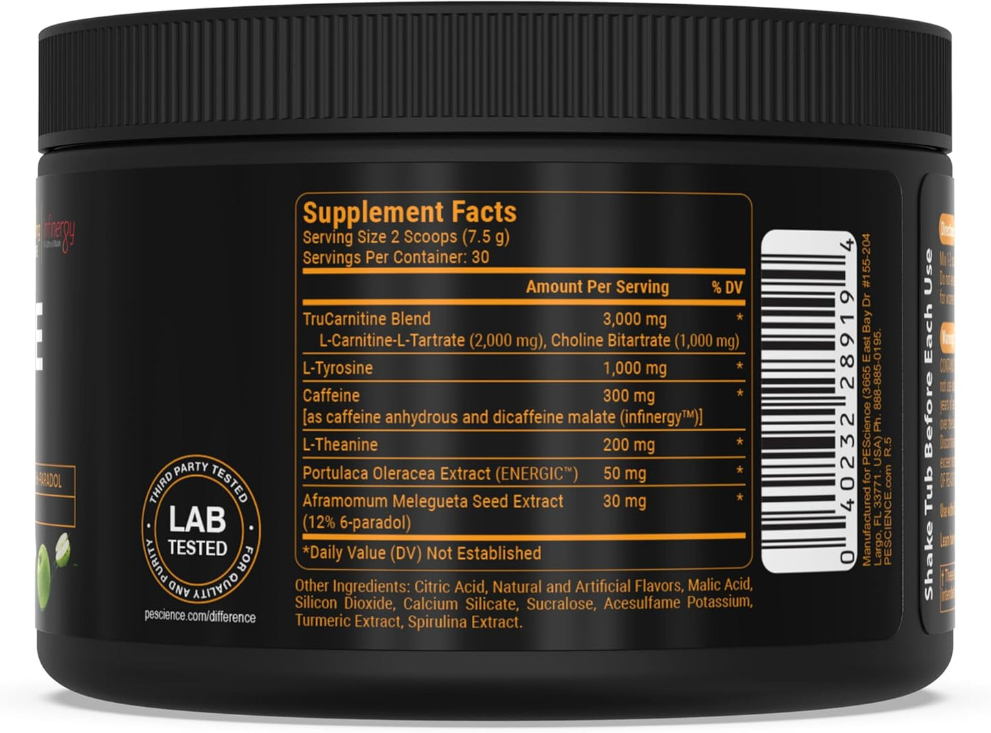 PEScience Alphamine Sour Green Apple Thermogenic Energy Powder with L-Carnitine - 60 Scoops