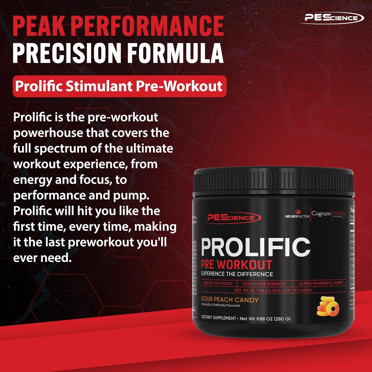 PEScience Pre Workout Stack: Sour Peach Candy Flavor, Nitric Oxide Booster, L-Arginine & L-Citrulline, 40 & 36 Scoops, Pre Workout Powder for Men & Women