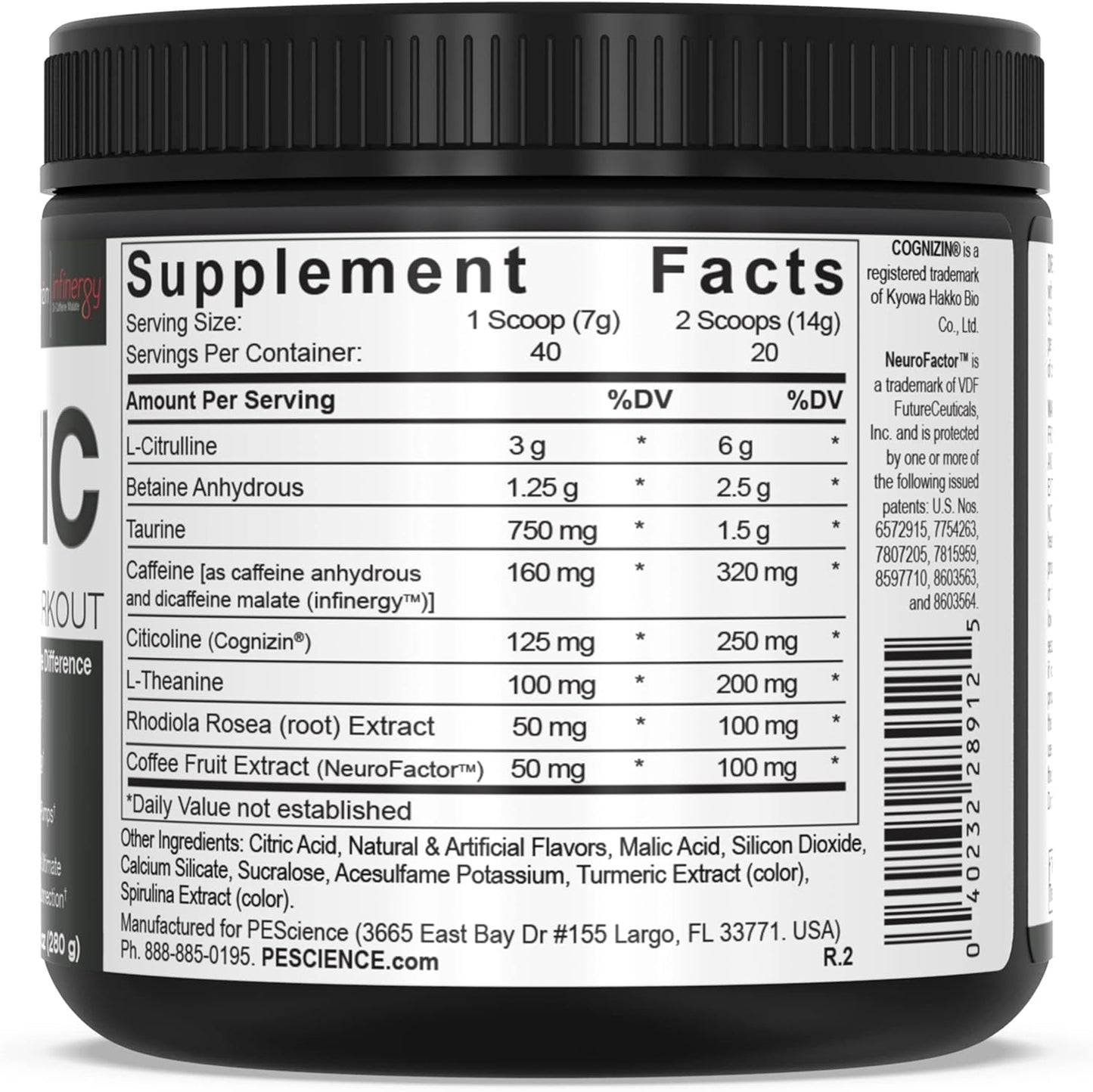 PEScience Prolific Sour Green Apple Pre Workout Powder - 40 Scoop Energy Supplement with Nitric Oxide