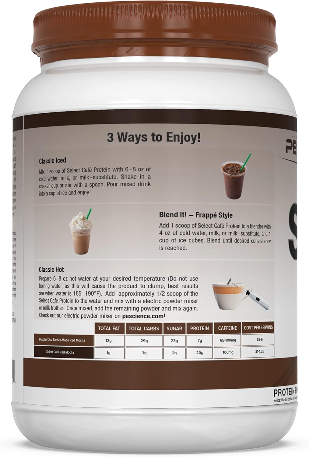 PEScience Select Cafe Protein, Iced Mocha Flavor, 20 Servings, Whey and Casein Blend for Coffee Lovers