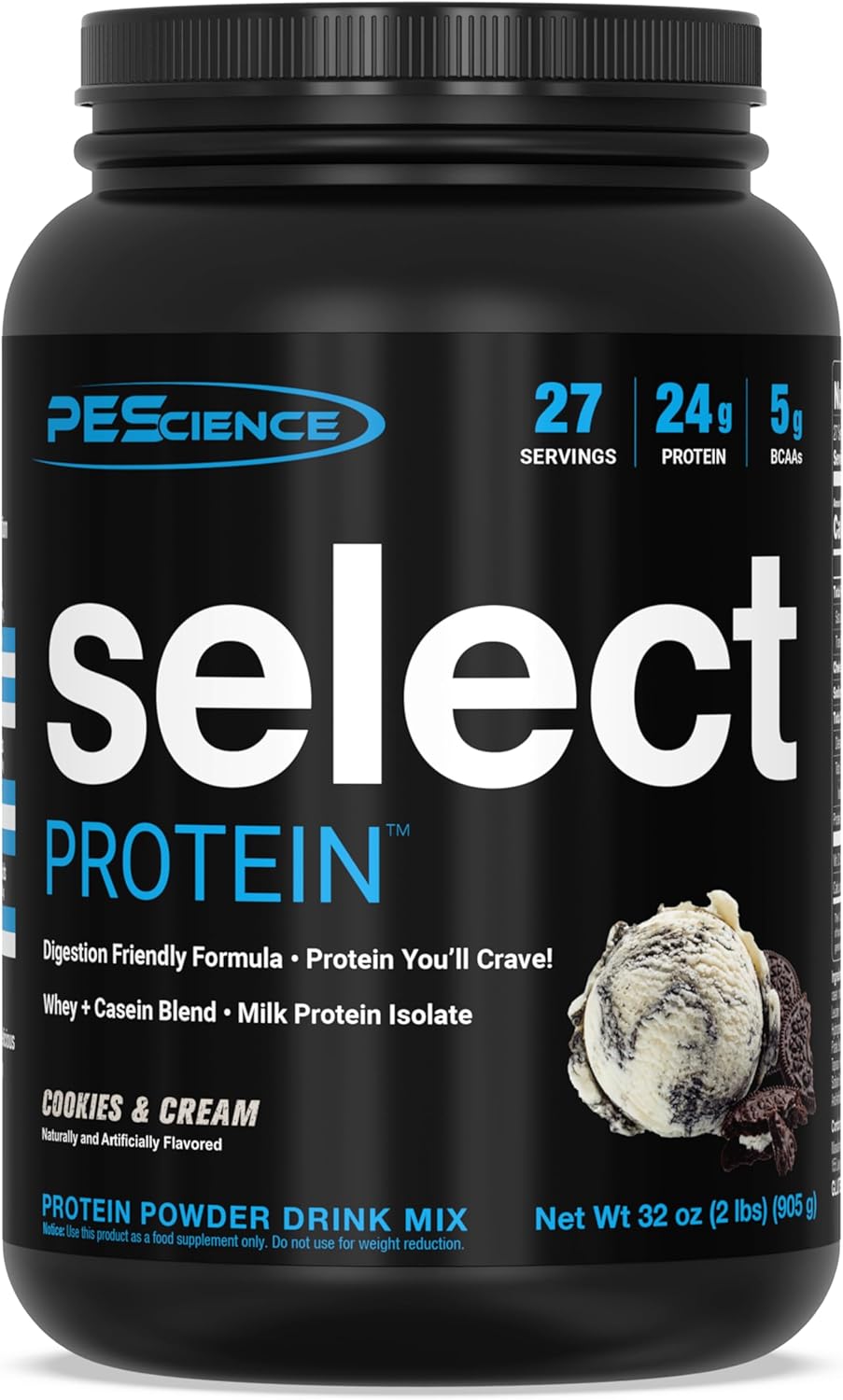 PEScience Select Cookies and Cream Low Carb Protein Powder - Keto Friendly & Gluten Free - 27 Servings