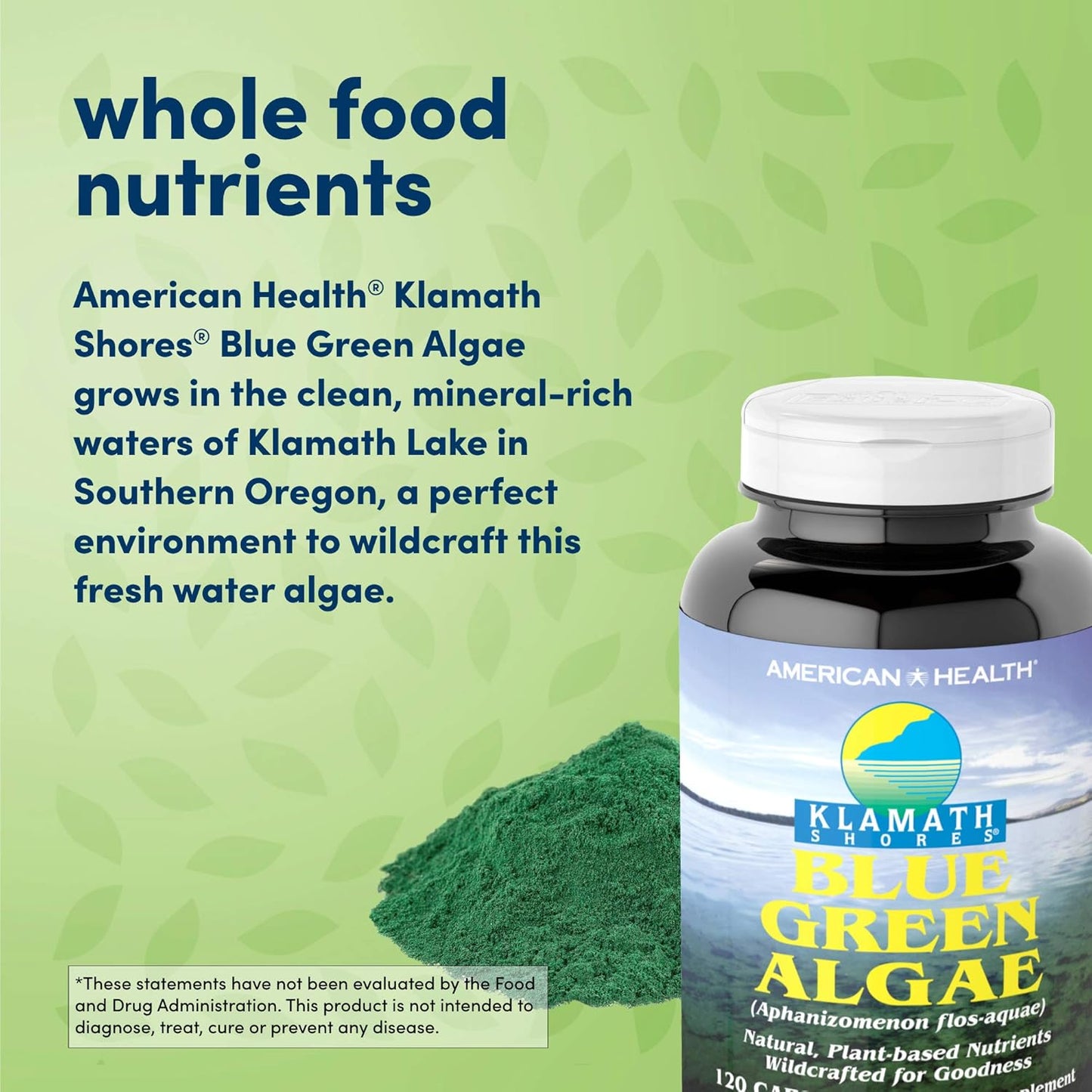 Pesticide-Free American Health Klamath Shores Blue Green Algae Capsules - 120 Servings of Freshwater Phytonutrient Superfood