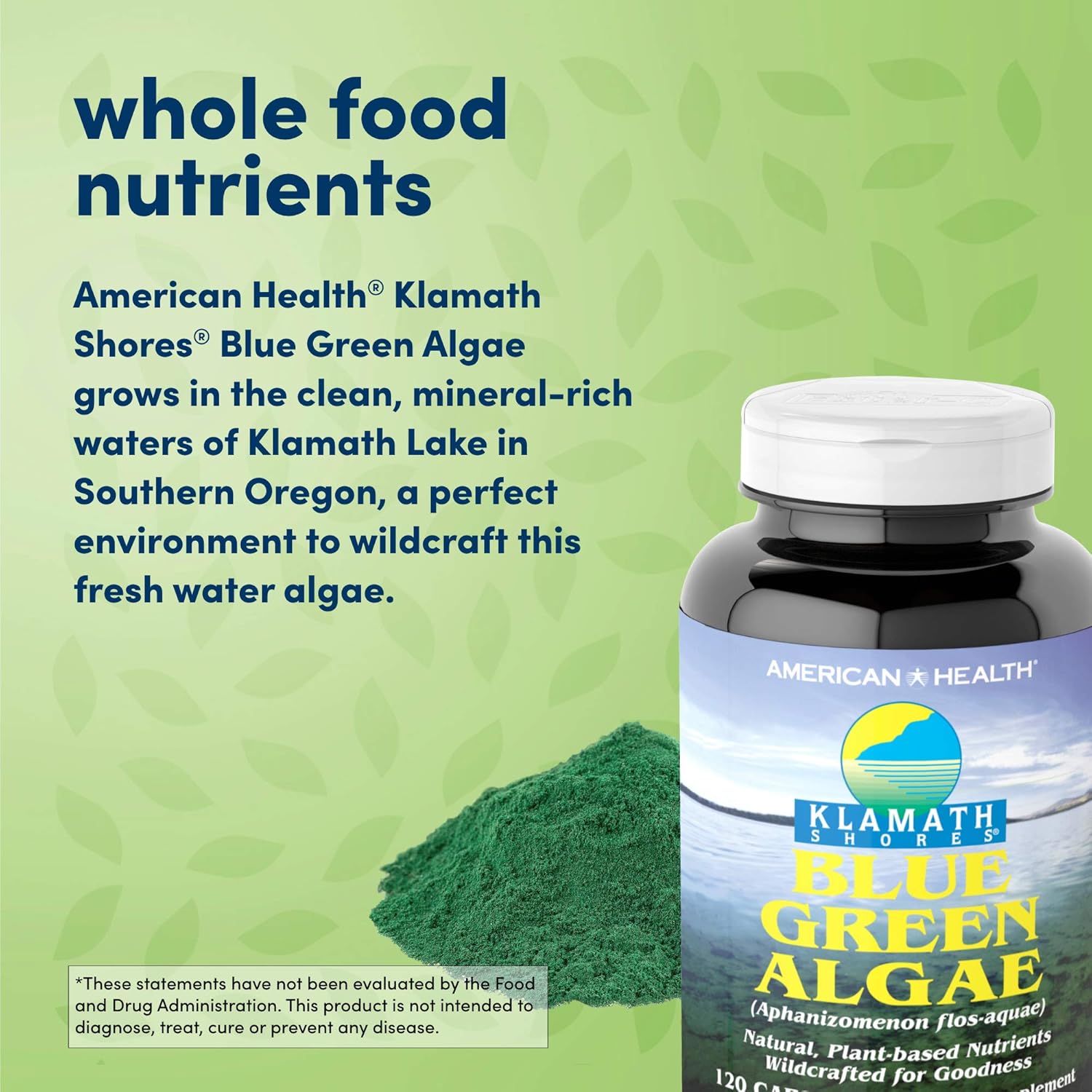 Pesticide-Free American Health Klamath Shores Blue Green Algae Capsules - 120 Servings of Freshwater Phytonutrient Superfood