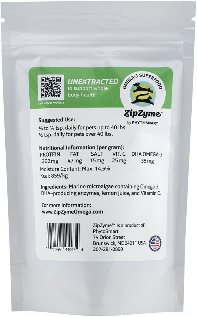 Pet Health Booster: ZipZyme™ Omega-3 KRUMBLE (60g) with Phospholipid DHA for Joints, Skin, Heart, and Immune System. Made in Maine, USA.