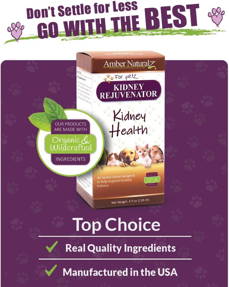 Pet Herbal Blend for Kidney Support | Kidney Rejuvenator Herbal Supplement for Dogs, Cats, Birds, Guinea Pigs, and Rabbits | 4oz Glass Bottle | Made in USA