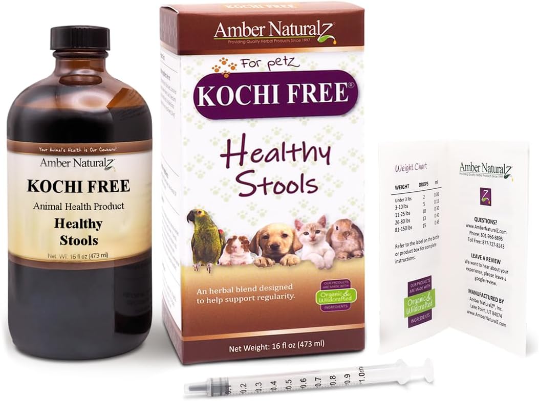 Pet Herbal Supplement for Healthy Stool Support - Amber NaturalZ Kochi Free Herbal Formula | 16 oz Glass Bottle | Made in USA