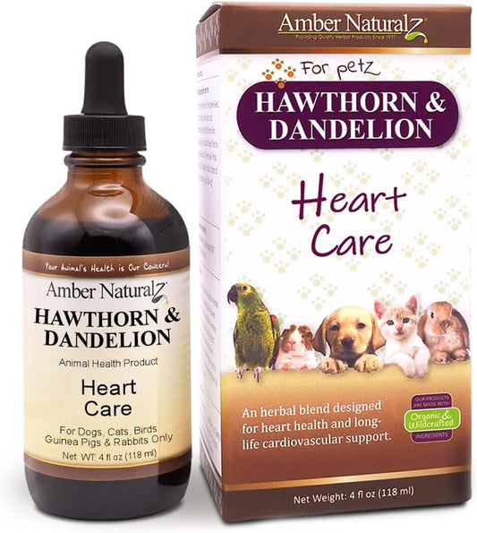 Pet Herbal Supplement for Heart Care - Amber NaturalZ Hawthorn and Dandelion | 4 oz Bottle | Made in USA