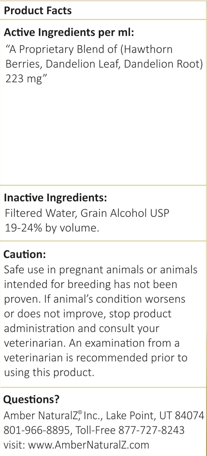 Pet Herbal Supplement for Heart Care - Amber NaturalZ Hawthorn and Dandelion | 4 oz Bottle | Made in USA
