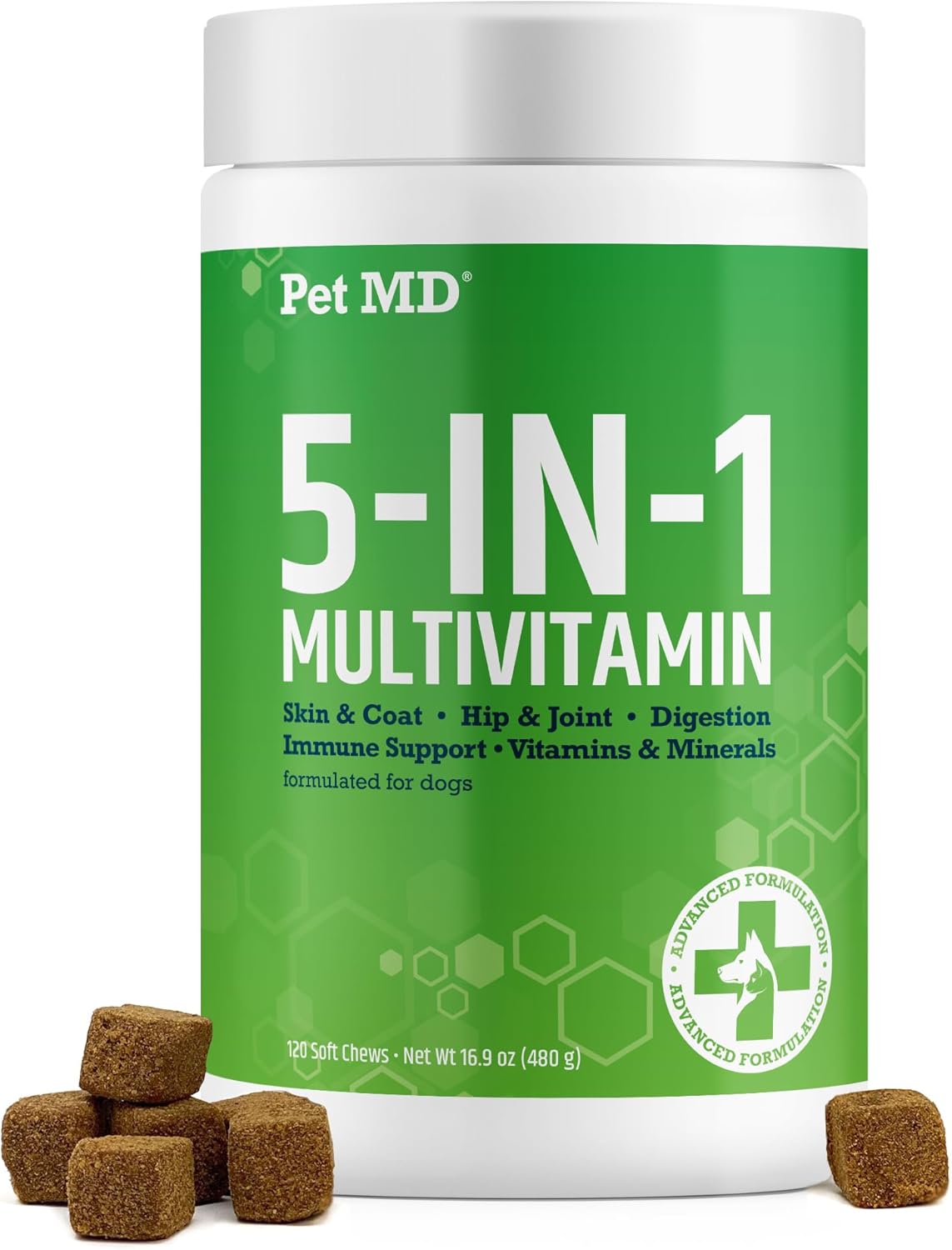 Pet MD Stool Fix & 5-in-1 Multivitamin Chews for Pets - Digestive Health Support & Daily Nutrients