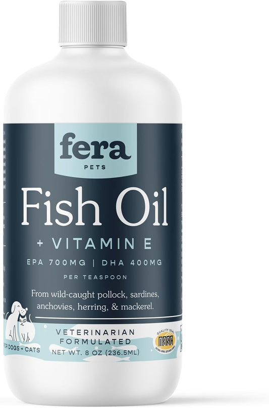 Pet Organics Omega-3 Fish Oil with Vitamin E for Dogs & Cats - Immune System Boost, Brain Function Support, Skin & Coat Health - 8 Oz, 48 Servings