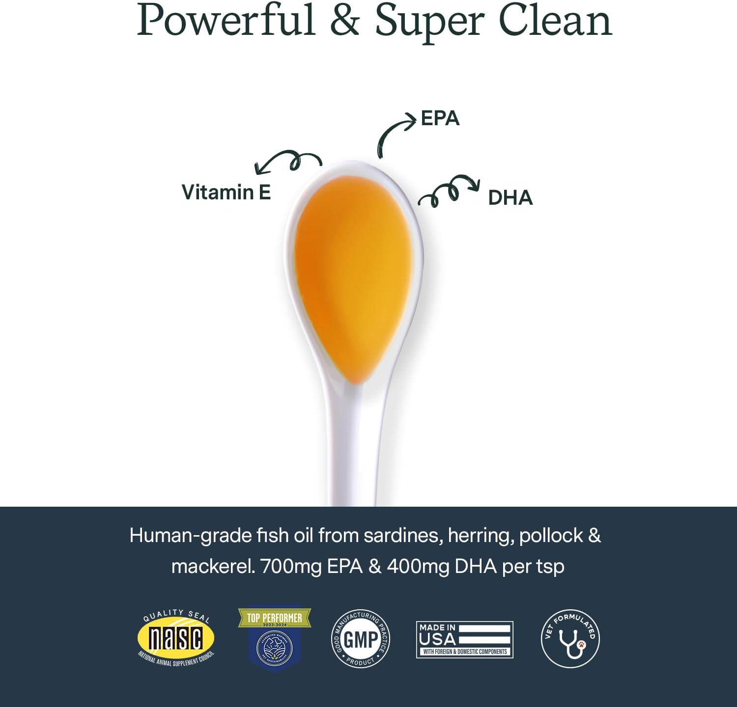 Pet Organics Omega-3 Fish Oil with Vitamin E for Dogs & Cats - Immune System Boost, Brain Function Support, Skin & Coat Health - 8 Oz, 48 Servings